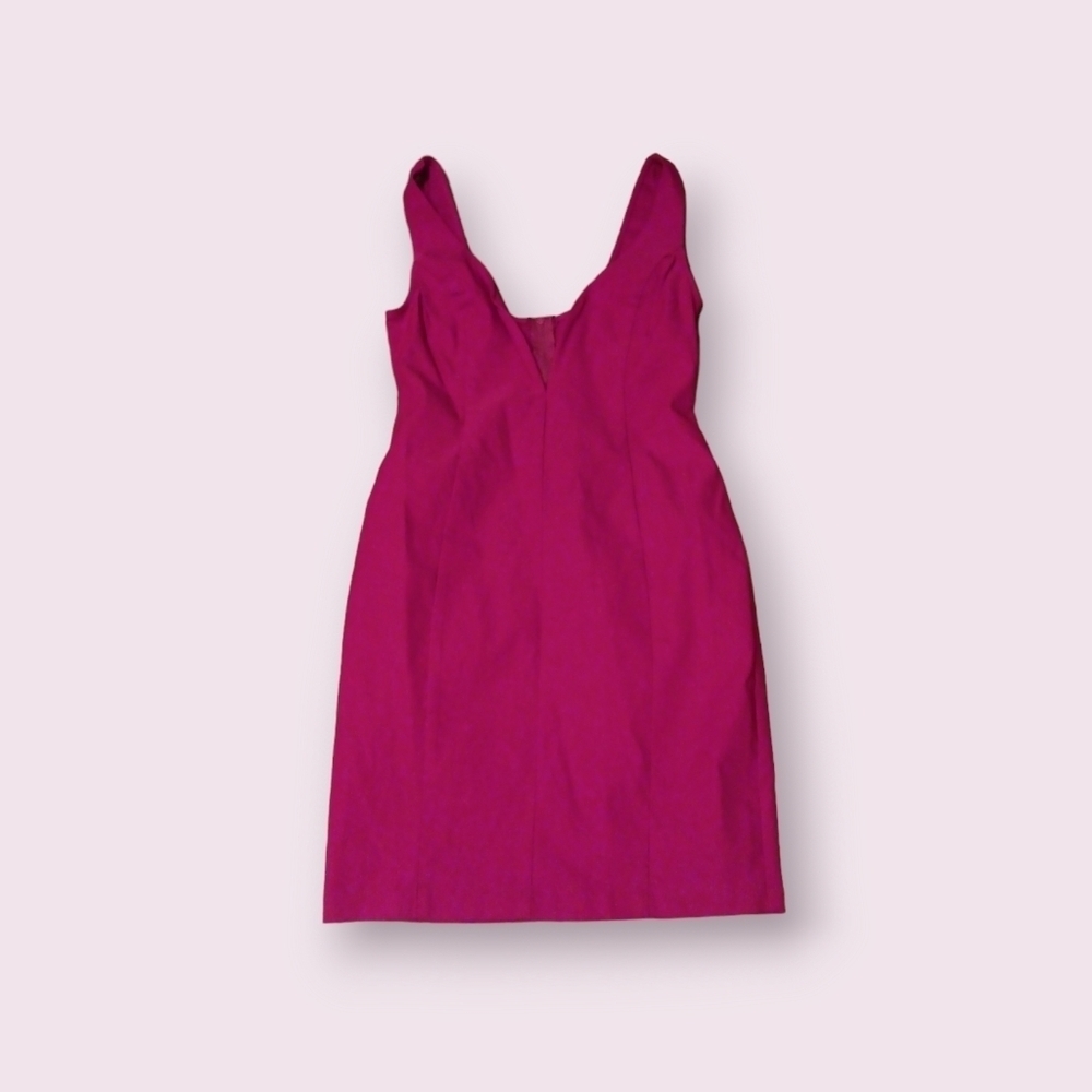 Solemio Fuchsia Body Con Deep V-Neck Tank Style Dress Ladies Medium USA Edgy